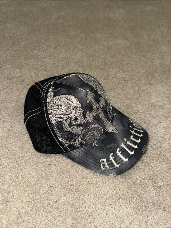 Affliction Black and Silver Rhinestone Embroidered Cross Hat main image 4